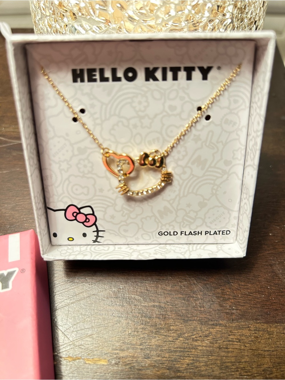 Hello Kitty Gold and Pink Heart Pendant Necklace